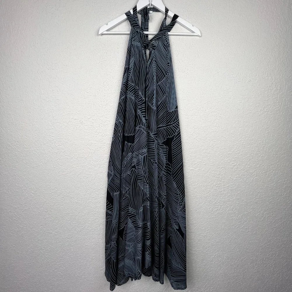 BOHO Womens Black White Long Maxi Striped Print Tie Halter Neck Dress - Picture 2 of 8